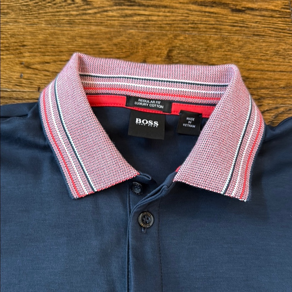 Boss Blue and Pink Polo Shirt Classic Design - Picture 4 of 6
